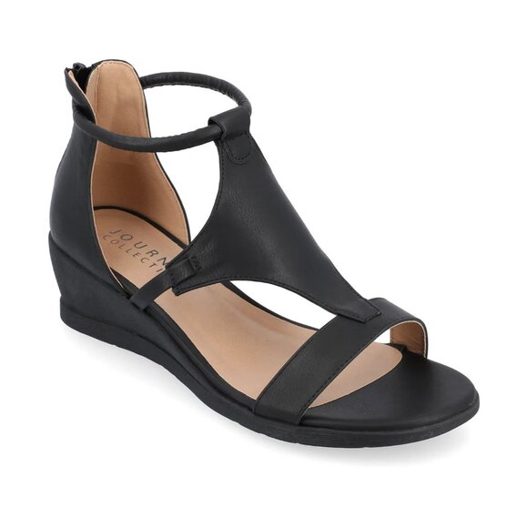 Journee Collection Women's Trayle Wedge Sandals Black Size 5.5M - Picture 1 of 5